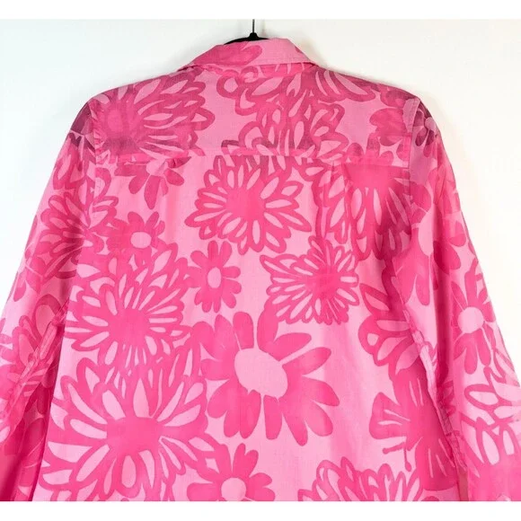 Lilly Pulitzer Womens Shirt Pink Resort Fit Button Up Floral Barbiecore Small - Picture 7 of 9